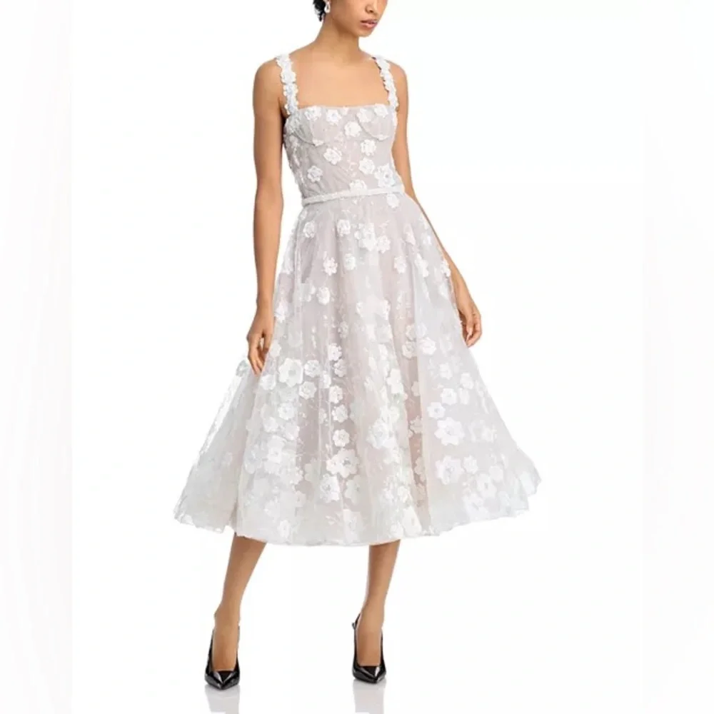 NWOT BRONX AND BANCO Mademoiselle Embroidered White Floral Midi Bridal Dress - Picture 7 of 16